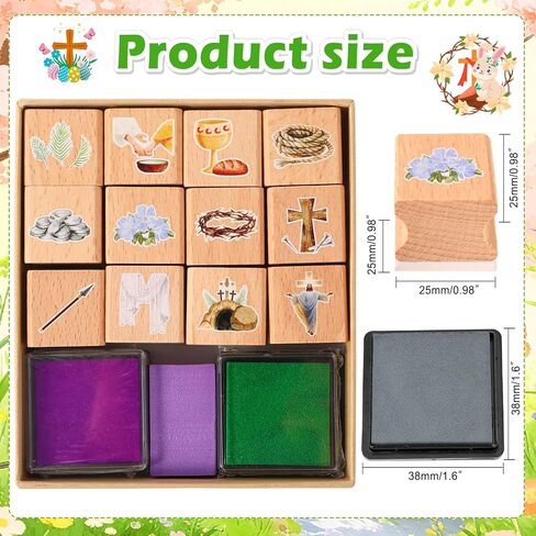 HOWAF Christian Easter Gifts Set, Include 12pcs Resurrection Eggs Stamps and 12 Religious Easter Story Cards for Resurrection Decoration, He is Riren Inking Stamps, Jesus Lives Story Rubber Stampers in Kuwait