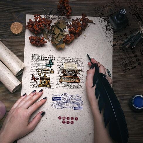 GLOBLELAND 3 Sheets Vintage Background Texture Clear Stamp for Scrapbooking Typewriter Telephone Silicone Stamps Gentleman Owl Transparent Stamp Set for Card Making DIY Embossing Journaling in Saudi Arabia