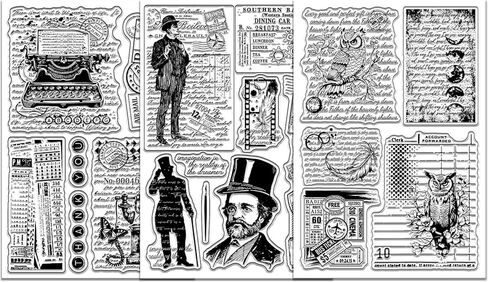 GLOBLELAND 3 Sheets Vintage Background Texture Clear Stamp for Scrapbooking Typewriter Telephone Silicone Stamps Gentleman Owl Transparent Stamp Set for Card Making DIY Embossing Journaling in Saudi Arabia