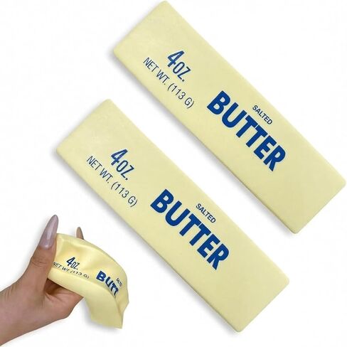 Winb Butter Squeeze Toy 2 pcs, Slow Rising Stress Relief Fidget, Realistic Salted Butter Stick Design, Light Yellow, Polyurethane Foam (2) in Saudi Arabia