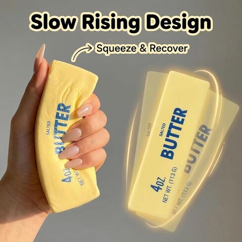 Winb Butter Squeeze Toy 2 pcs, Slow Rising Stress Relief Fidget, Realistic Salted Butter Stick Design, Light Yellow, Polyurethane Foam (2) in Saudi Arabia