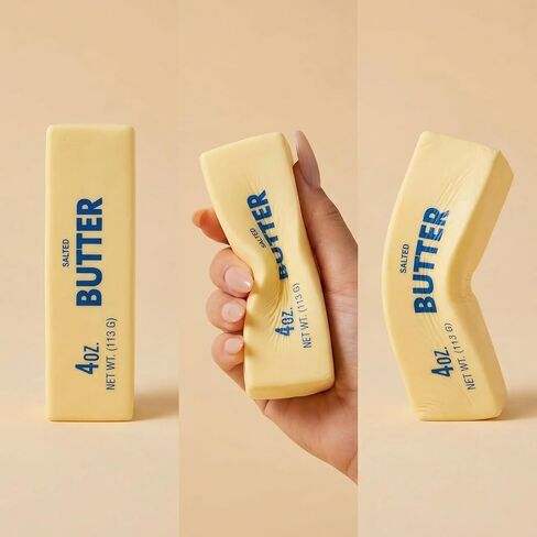 Winb Butter Squeeze Toy 2 pcs, Slow Rising Stress Relief Fidget, Realistic Salted Butter Stick Design, Light Yellow, Polyurethane Foam (2) in Saudi Arabia