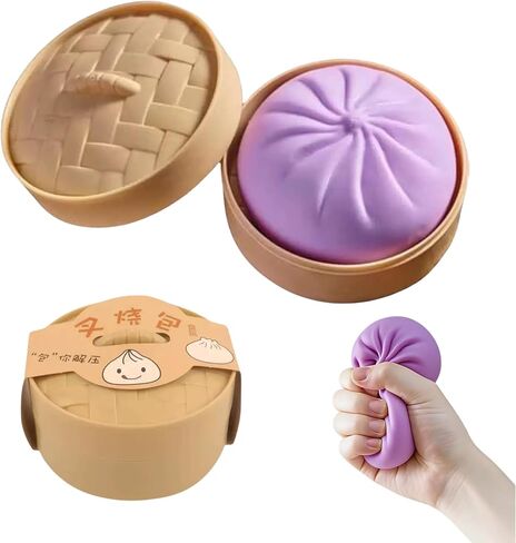 Dumpling Stress Ball, Squishy Dumpling Stress Relief Fidget Sensory Toy, Steamed Stuffed Bun Stretchy Desk Toy, Easter Basket Stuffers, Sensory Stress Relief Squeeze Hand Toy for All (Purple) in Saudi Arabia