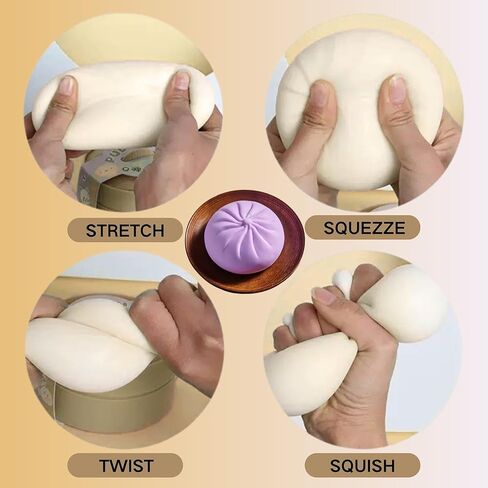 Dumpling Stress Ball, Squishy Dumpling Stress Relief Fidget Sensory Toy, Steamed Stuffed Bun Stretchy Desk Toy, Easter Basket Stuffers, Sensory Stress Relief Squeeze Hand Toy for All (Purple) in Saudi Arabia