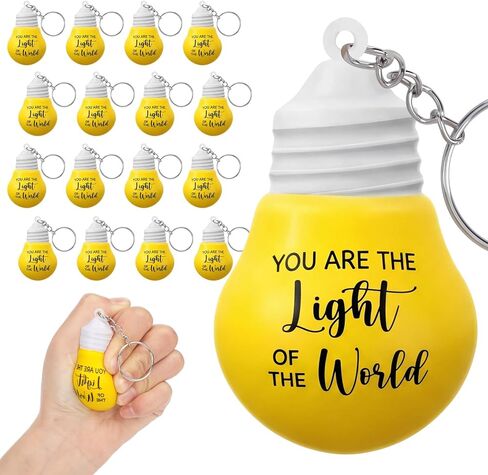 Kenning 30 Pcs VBS 2026 Gifts Vacation Bible School Christian Gifts Lightbulb Shaped Stress Balls Keychains Squeeze Yellow Toys Relief Keychains for Vocation Bible School Christian Camp Supplies in Kuwait