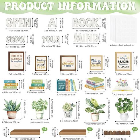 Pasimy Reading Bulletin Board Set Bookshelf Classroom Decor Motivational Greenery Potted Plant Eucalyptus Cutouts Grow Your Mind Bulletin Board for Back to School Teacher Office Chalkboard Wall Decor in Kuwait