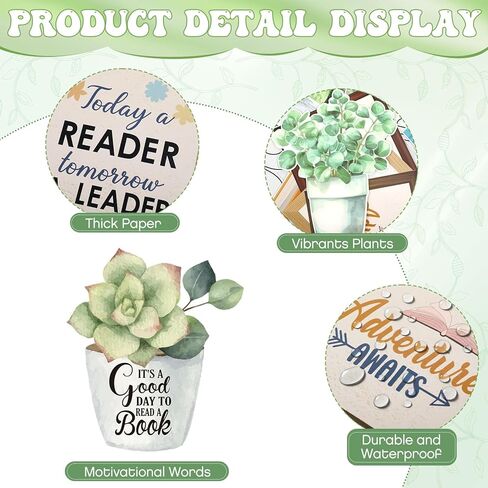Pasimy Reading Bulletin Board Set Bookshelf Classroom Decor Motivational Greenery Potted Plant Eucalyptus Cutouts Grow Your Mind Bulletin Board for Back to School Teacher Office Chalkboard Wall Decor in Kuwait