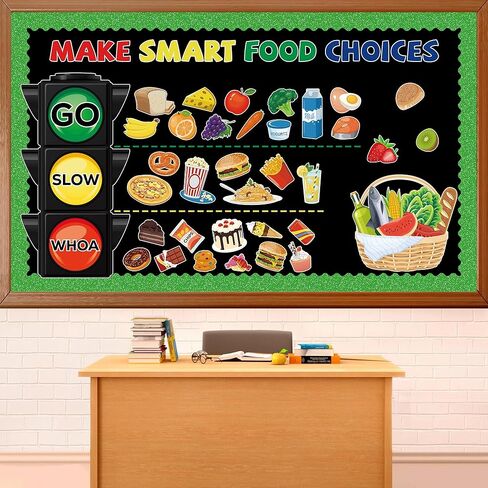 Healthy Food Bulletin Board Decorations Nutrition Bulletin Board Set Fruit Vegetable Bulletin Board Decorations Healthy Fruit and Veggies Paper Cutouts for Back to School Classroom Wall Door Supplies in Saudi Arabia