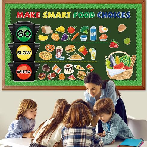 Healthy Food Bulletin Board Decorations Nutrition Bulletin Board Set Fruit Vegetable Bulletin Board Decorations Healthy Fruit and Veggies Paper Cutouts for Back to School Classroom Wall Door Supplies in Saudi Arabia