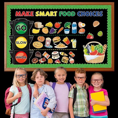 Healthy Food Bulletin Board Decorations Nutrition Bulletin Board Set Fruit Vegetable Bulletin Board Decorations Healthy Fruit and Veggies Paper Cutouts for Back to School Classroom Wall Door Supplies in Saudi Arabia