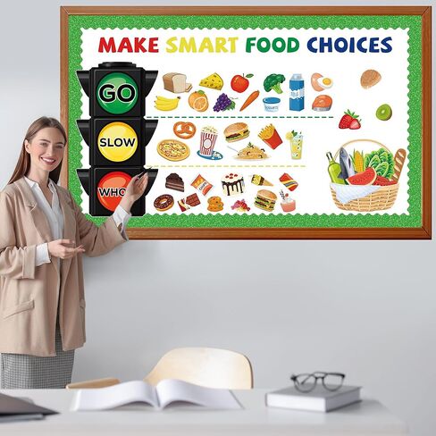 Healthy Food Bulletin Board Decorations Nutrition Bulletin Board Set Fruit Vegetable Bulletin Board Decorations Healthy Fruit and Veggies Paper Cutouts for Back to School Classroom Wall Door Supplies in Saudi Arabia