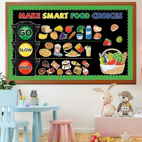 Healthy Food Bulletin Board Decorations Nutrition Bulletin Board Set Fruit Vegetable Bulletin Board Decorations Healthy Fruit and Veggies Paper Cutouts for Back to School Classroom Wall Door Supplies in Saudi Arabia