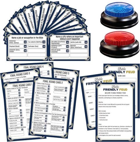 Christian Bible Family Feud Game with 2 Buzzers, Religious Trivia Quiz Card Game for Church Groups, Easter Parties, Team Building and Family Game Night in Saudi Arabia