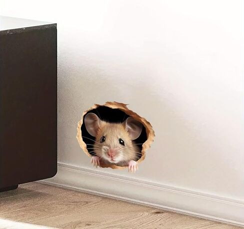 3D Field Mouse Hole Sticker 2-Pack Waterproof Vinyl for Car Laptop Window Suitcase Wall Base Furniture Cute Decoration in Children's Room PDLS-1 in Saudi Arabia
