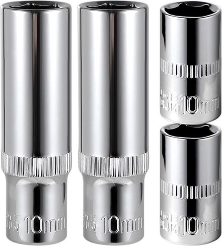 4-Piece 10mm Socket Set, 1/4-Inch Drive, 6-Point, Deep *2 & Shallow *2 Sockets, Corrosion Resistance, Compatible with Standard Ratchet Wrenches and Tools in Saudi Arabia