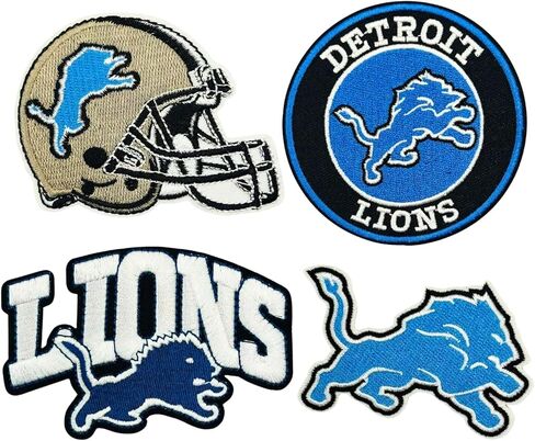 4 Pcs Cool Rugby Sports Embroidery Patches Football Fans Embroidered Badges Team Logo Patch for Sew On/Iron On Fabric Stickers Applique for Clothes, Backpacks,Hat,Jeans,Sportswear,Blue Lions in Saudi Arabia