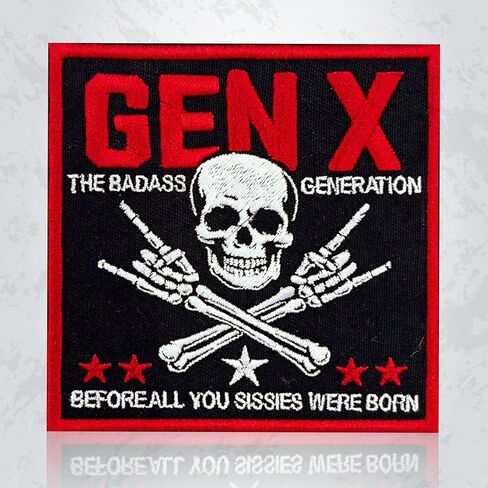 Badass Generation Gen X Patch 3 Inch Funny Skull Rock Hand Retro Quote Embroidered Patches Sew On Iron On for Backpack, Jacket, Hat DIY Clothes Gift in Kuwait