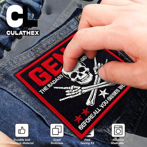 Badass Generation Gen X Patch 3 Inch Funny Skull Rock Hand Retro Quote Embroidered Patches Sew On Iron On for Backpack, Jacket, Hat DIY Clothes Gift in Kuwait