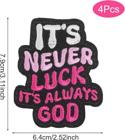 4PCS Iron on Patches for Hats,Embroidered Patches Iron on,Its Never Luck Its Always God,Fabric Patch for Clothing,Backpack,Hat in Saudi Arabia