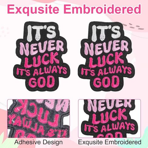 4PCS Iron on Patches for Hats,Embroidered Patches Iron on,Its Never Luck Its Always God,Fabric Patch for Clothing,Backpack,Hat in Saudi Arabia