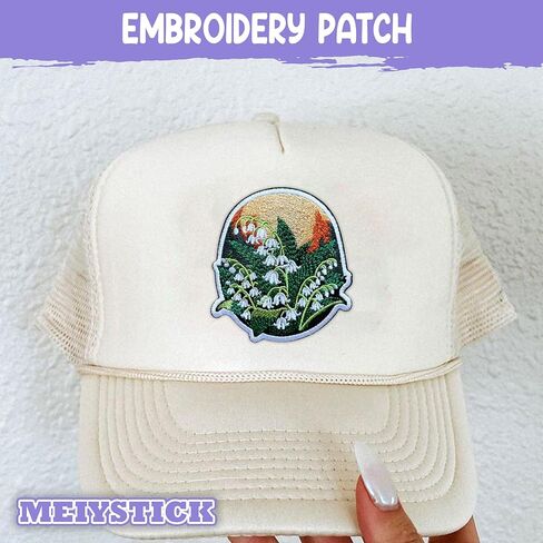 Lily of The Valley Flower Embroidery Patch for Clothes Backpacks Hats Jeans Bags, Coquette Floral Size 3" Iron Patch or Sew On Patches, Applique Embroidery Patches, Gift for Flower Lovers in Kuwait