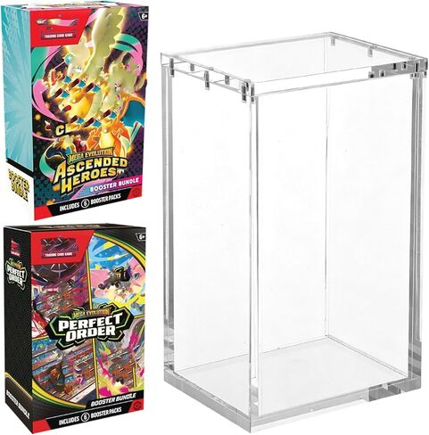 Rainmae Acrylic Display Case for Perfect Order Booster Bundle/Ascended Heroes Boxes,(NOT fit Older Booster) Protectors with Magnetic Lid 6+5mm Dustproof Storage Case Compatible with Chaos Rising Box in Kuwait
