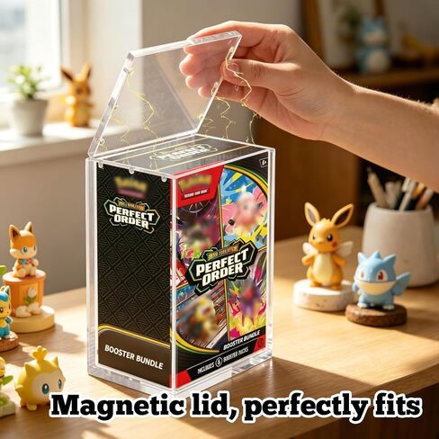 Rainmae Acrylic Display Case for Perfect Order Booster Bundle/Ascended Heroes Boxes,(NOT fit Older Booster) Protectors with Magnetic Lid 6+5mm Dustproof Storage Case Compatible with Chaos Rising Box in Kuwait