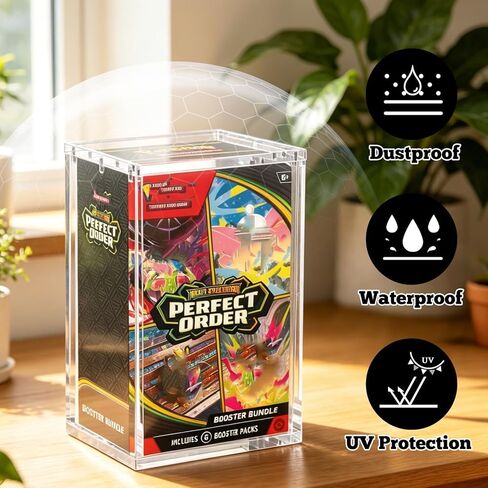 Rainmae Acrylic Display Case for Perfect Order Booster Bundle/Ascended Heroes Boxes,(NOT fit Older Booster) Protectors with Magnetic Lid 6+5mm Dustproof Storage Case Compatible with Chaos Rising Box in Kuwait