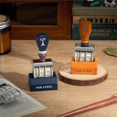1pc Roller Date Stamp, Retro Small Date Stamper, with Wooden Handle & Base, for DIY Craft Card Making Planner Scrapbooking in Kuwait