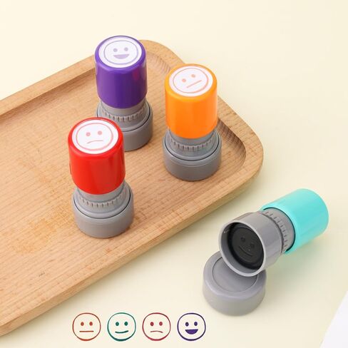 4pcs Teacher Stamps, 4 Vibrant Colors Mood Stamp for Grading Interactive Emotional Expression Tool School Classroom Office Stationery Supplies for Journal Scrapbook in Kuwait