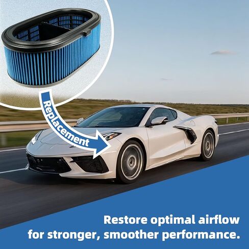 High Flow Dry Nano Air Filter, Blue Intake Upgrade for Chevrolet Corvette C8 Stingray LT2, Boosts Horsepower & Engine Protection in Saudi Arabia