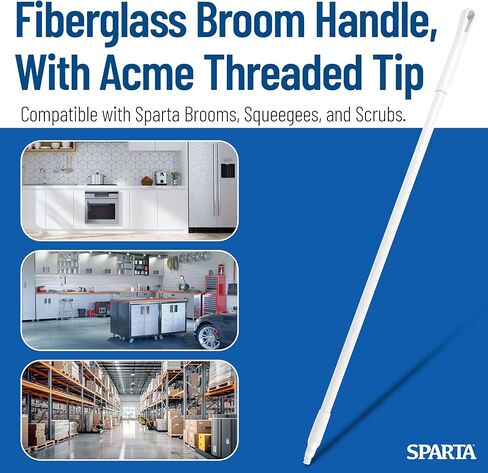 SPARTA 41226EC02 Fiberglass Broom Handle, Mop Handle, Replacement Handle With Acme Threaded Tip For Commercial Cleaning, 72 Inches, White, (Pack of 12) in Saudi Arabia