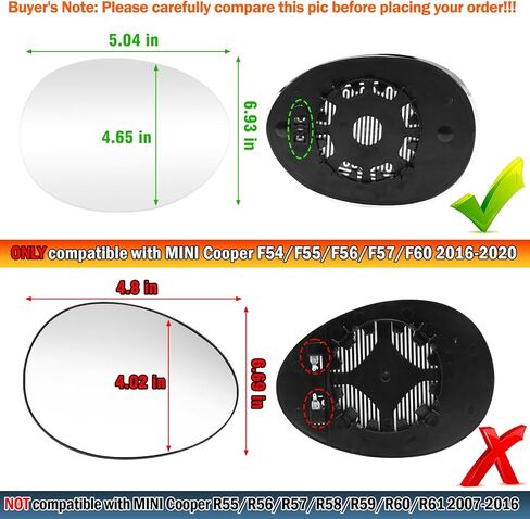 Compatible MINI Cooper Side Mirror Glass Replacement F54 F55 F56 F57 F60 2016-2020,Passenger Side MINI Cooper Rear View Mirror Glass with Power Heated, Replace for 51167366044/51167366040-Right in Saudi Arabia