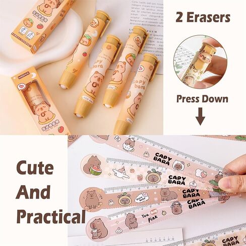 Cute Capybara School Supplies set ballpoint pens, pencil cse, sticky notes ，pencil sharpener，ruler，Badge，pencil，ID badge holder with lanyard，erasers， in Saudi Arabia