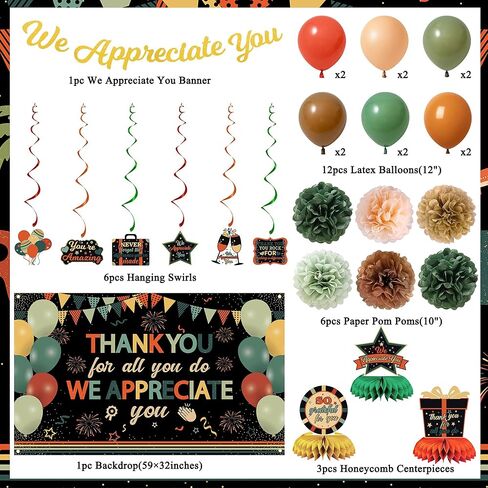 Vlipoeasn We Appreciate You Banner Decorations, Vintage Colorful Thank You for All You Do Backdrop Banner Honeycomb Centerpieces, Office Decor Staff Teachers Professors Doctor Nurses Appreciation in Kuwait