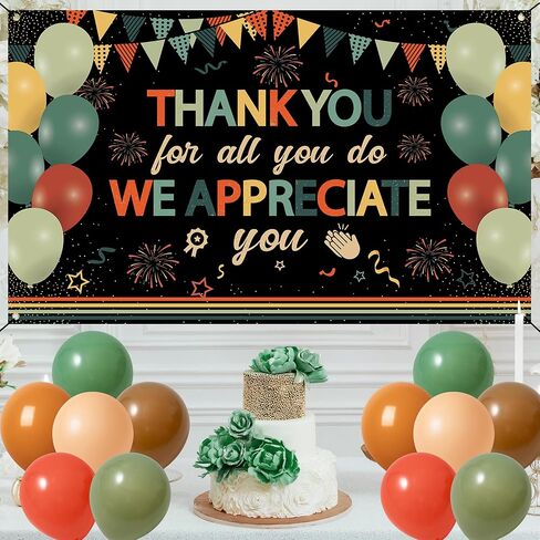 Vlipoeasn We Appreciate You Banner Decorations, Vintage Colorful Thank You for All You Do Backdrop Banner Honeycomb Centerpieces, Office Decor Staff Teachers Professors Doctor Nurses Appreciation in Kuwait