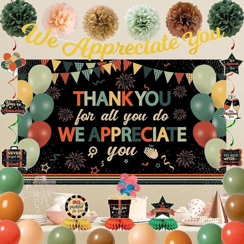 Vlipoeasn We Appreciate You Banner Decorations, Vintage Colorful Thank You for All You Do Backdrop Banner Honeycomb Centerpieces, Office Decor Staff Teachers Professors Doctor Nurses Appreciation in Kuwait