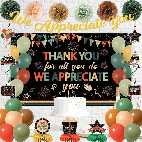 Vlipoeasn We Appreciate You Banner Decorations, Vintage Colorful Thank You for All You Do Backdrop Banner Honeycomb Centerpieces, Office Decor Staff Teachers Professors Doctor Nurses Appreciation in Kuwait