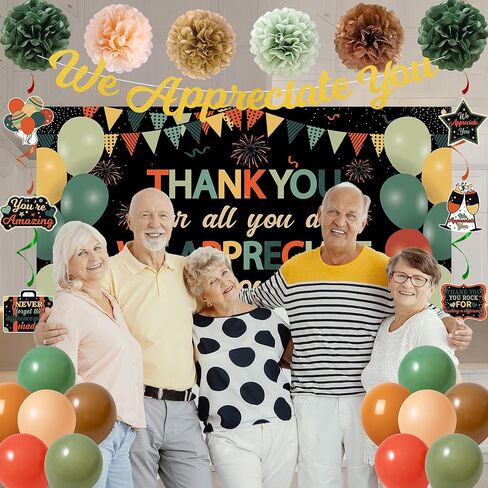 Vlipoeasn We Appreciate You Banner Decorations, Vintage Colorful Thank You for All You Do Backdrop Banner Honeycomb Centerpieces, Office Decor Staff Teachers Professors Doctor Nurses Appreciation in Kuwait