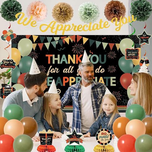 Vlipoeasn We Appreciate You Banner Decorations, Vintage Colorful Thank You for All You Do Backdrop Banner Honeycomb Centerpieces, Office Decor Staff Teachers Professors Doctor Nurses Appreciation in Kuwait