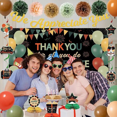 Vlipoeasn We Appreciate You Banner Decorations, Vintage Colorful Thank You for All You Do Backdrop Banner Honeycomb Centerpieces, Office Decor Staff Teachers Professors Doctor Nurses Appreciation in Kuwait