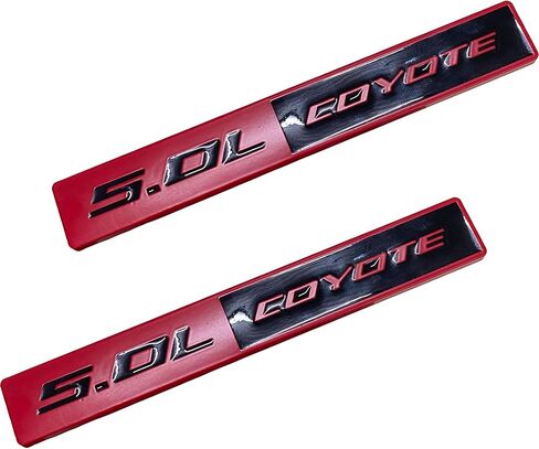 2PC 5.0L Coyote Emblem Decal Car Engine Letters Decal Plating Badge 3D Metal Style Fit for F150 5.0L Engine Truck Red Black in Kuwait