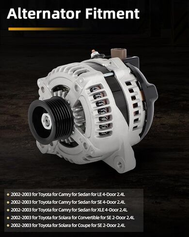 Alternator Fits for Toyota for Camry 2.4L 2002-2003 for Toyota for Solara 2.4L 2002-2003, 102211-2380 102211-2480 13958 27060-0H010 27060-0H010-84 27060-0H01084 in Kuwait