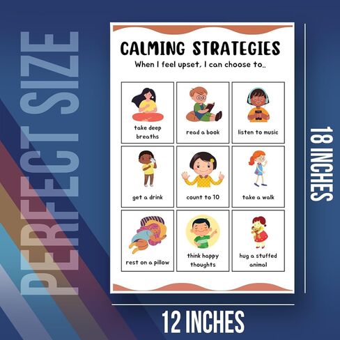 Calming Strategies For Kids Poster - Educational Learning Kids Classroom School Poster - 12 x 18 Inch Unframed Poster - Premium Poster On 100lb Gloss Paper - Printed In The USA FHJP1222 in Kuwait