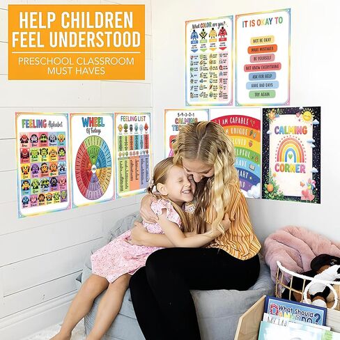 Calming Corner Posters 12 Pack, Calm Down Corner Supplies with Feelings Wheel, Emotional Regulation Tools for Kids, Preschool Classroom Must Haves, Educational Posters for Toddlers Wall Decor in Saudi Arabia
