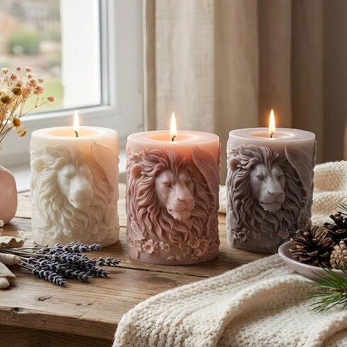3D Lion Embossed Candle Molds Lion Head Pillar Silicone Candle Mold for Candles Making Resin Casting Aromatherapy Candles Handmade Wax Home Decor in Saudi Arabia