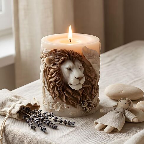 3D Lion Embossed Candle Molds Lion Head Pillar Silicone Candle Mold for Candles Making Resin Casting Aromatherapy Candles Handmade Wax Home Decor in Saudi Arabia