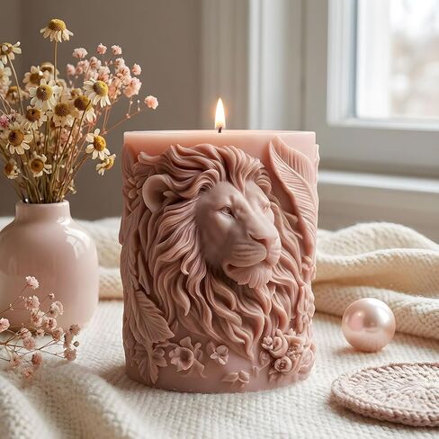 3D Lion Embossed Candle Molds Lion Head Pillar Silicone Candle Mold for Candles Making Resin Casting Aromatherapy Candles Handmade Wax Home Decor in Saudi Arabia