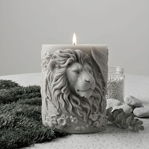 3D Lion Embossed Candle Molds Lion Head Pillar Silicone Candle Mold for Candles Making Resin Casting Aromatherapy Candles Handmade Wax Home Decor in Saudi Arabia