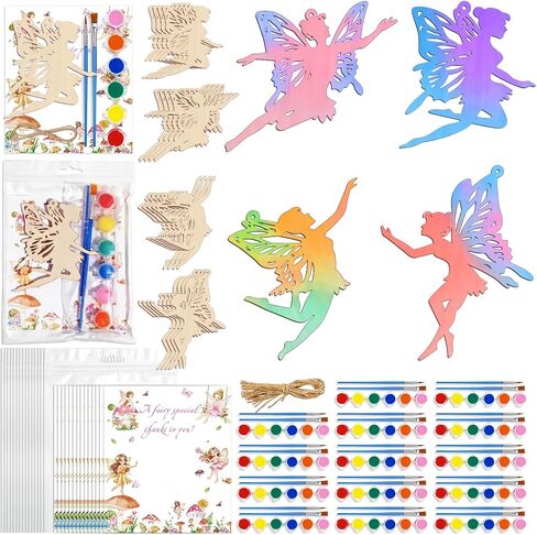 16 Pack Fairy Party Favors Kit, Wooden Fairy Cutouts with Hanging Holes & Paint & Thank You Card, Magical Party Decorations for Girls Guests DIY Crafts Thank You Gifts in Saudi Arabia